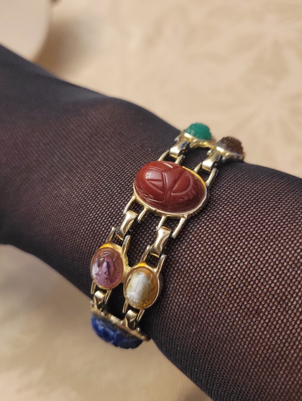 Gold-Tone Multistone Scarab Link Bracelet - Vintage Classic